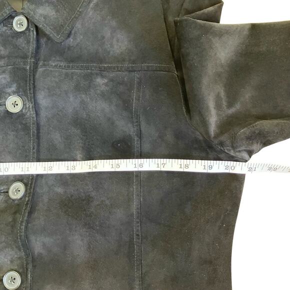 LOFT Vintage Y2K Black Suede Jacket Button Front Relaxed Casual Whimsygoth Sz L - Picture 10 of 16